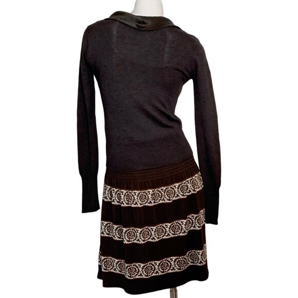 _ BCBG MaxAzria brown & white boho smocked to hips drop waist skirt - Picture 12 of 12